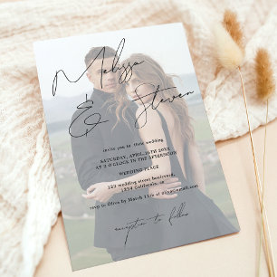 Invitación nombres de moda guión caligrafía boda de fotografí