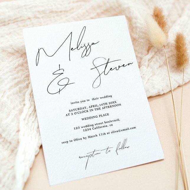 Invitación nombres de moda guión caligrafía boda negro (Chic names script calligraphy black wedding invitation)