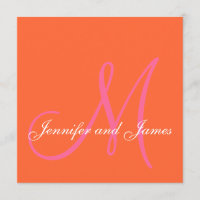 Nombres de monogramas rosados Naranjas Invitacione