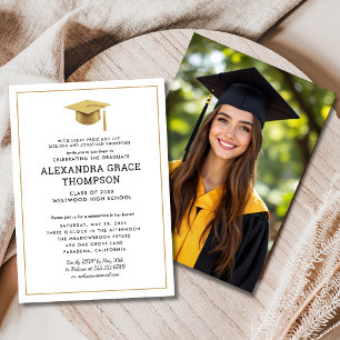 Invitación Nombres de padres Foto Graduación de oro blanco