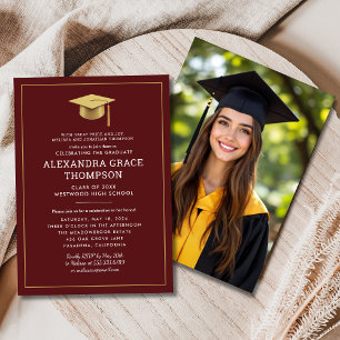 Invitación Nombres de padres Foto Graduación de oro en Borgoñ