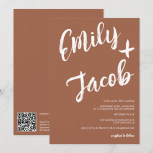 Invitación Nombres de pincel modernos boda código qr terracot