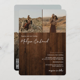 Invitación Nombres de script de madera rústica 3 fotos boda d