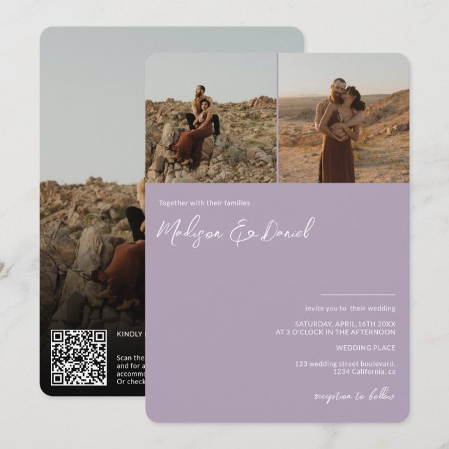 Invitación Nombres de secuencias de comandos de Lavender 3 fo (Anverso / Reverso)
