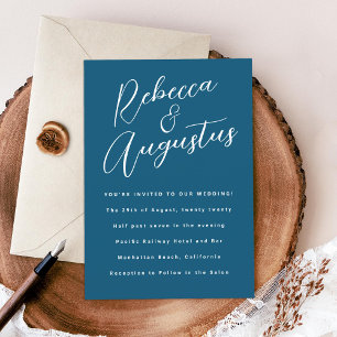 Invitación Nombres divertidos escritos a mano en azul y blanc