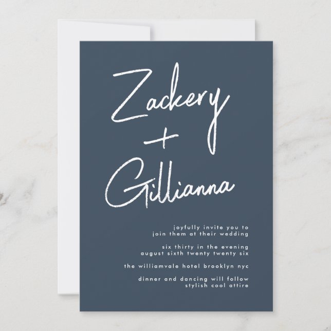 Invitación NOMBRES elegantes | Boda azul de la Marina Moderna (Anverso)