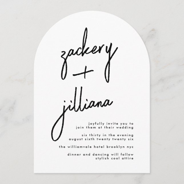 Invitación NOMBRES elegantes Boda de arco blanco y negro mode (Anverso)