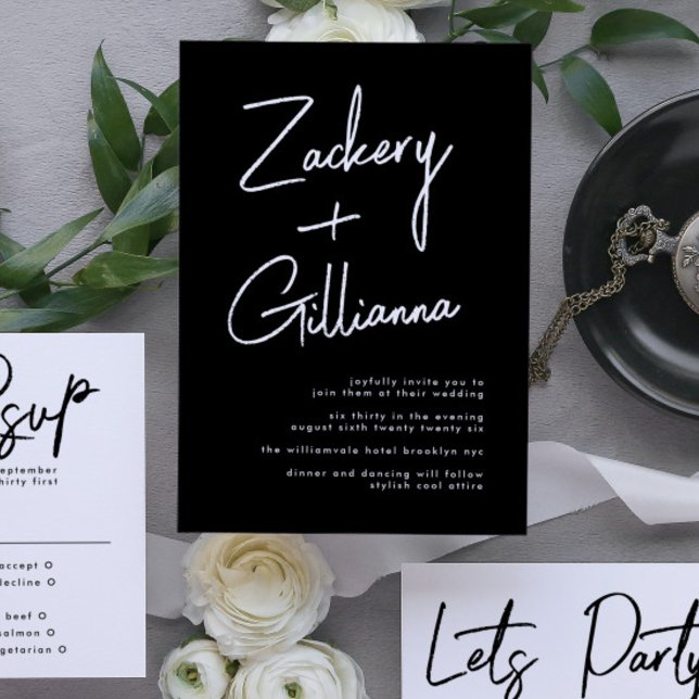 Invitación NOMBRES elegantes | Moderno Boda blanco y negro (Invitation showcasing suite - additional items (bought separately))