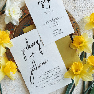 Invitación NOMBRES elegantes   Moderno Boda blanco y negro