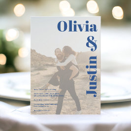 Invitación Nombres en negrita azules 2 fotos boda de código Q