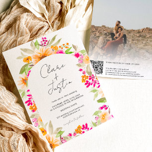 Invitación Nombres florales de países foto boda de código Qr