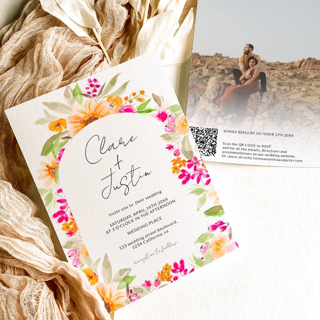 Invitación Nombres florales de países foto boda de código Qr (Subido por el creador)