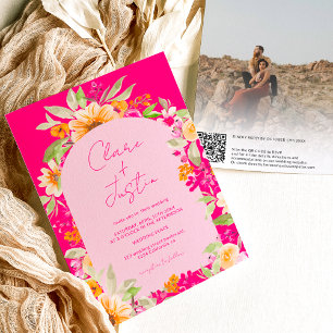 Invitación Nombres florales de países foto boda de código Qr