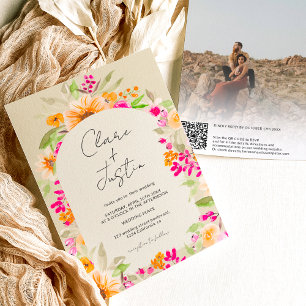 Invitación Nombres florales de países foto boda de código Qr