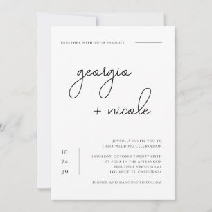 Invitación Nombres manuscritos de guiones negros y blancos Bo