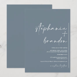 Invitación Nombres minimalistas modernos caligrafía boda azul