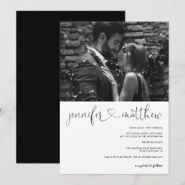 Invitación Nombres modernos corazones caligrafía foto boda