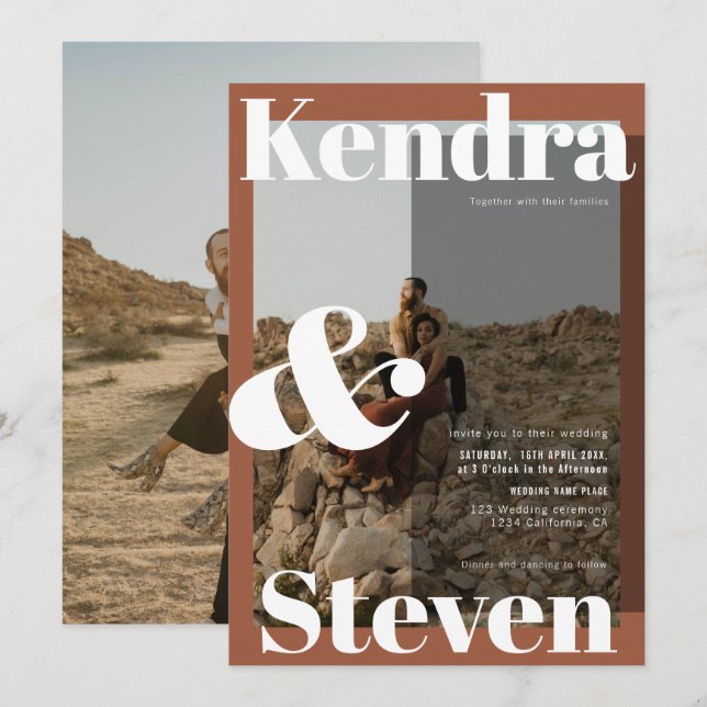 Invitación Nombres modernos en negrita boda retro foto de ter (Anverso / Reverso)