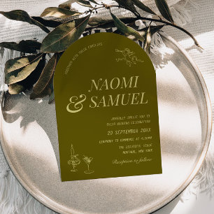 Invitación Nombres negrita Arch Olive Green Boda