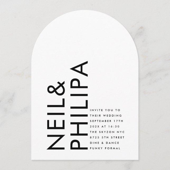 Invitación NOMBRES Negrita ultra modernos Arco Boda simple (Anverso)