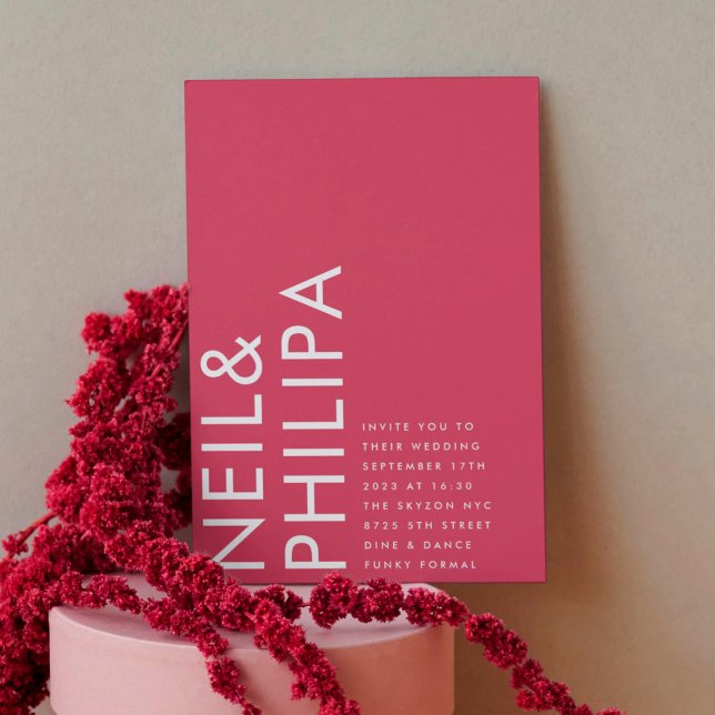 Invitación NOMBRES Negrita Ultra Modernos Boda Rojo Magenta (Subido por el creador)