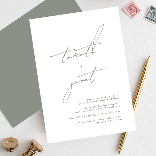 Invitación NOMBRES Premium | Elegante Boda blanco verde sabio (Subido por el creador)