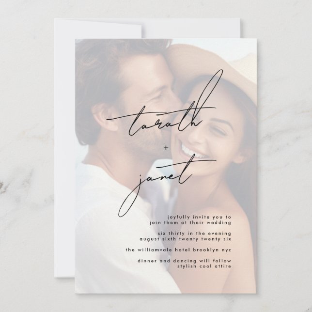 Invitación NOMBRES Premium Elegante Boda de fotografías en bl (Anverso)