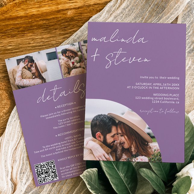 Invitación Nombres script arco violeta 4 foto todo en 1 boda (Subido por el creador)
