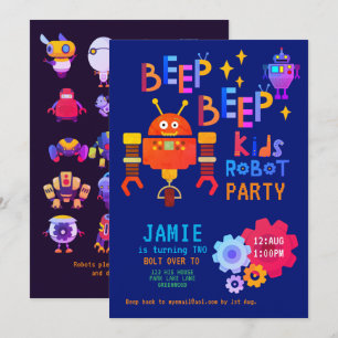 Invitación NON ROBOT 2º cumpleaños Fiesta Boy Chica Funny