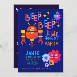 Invitación NON ROBOT 2º cumpleaños Fiesta Boy Chica Funny