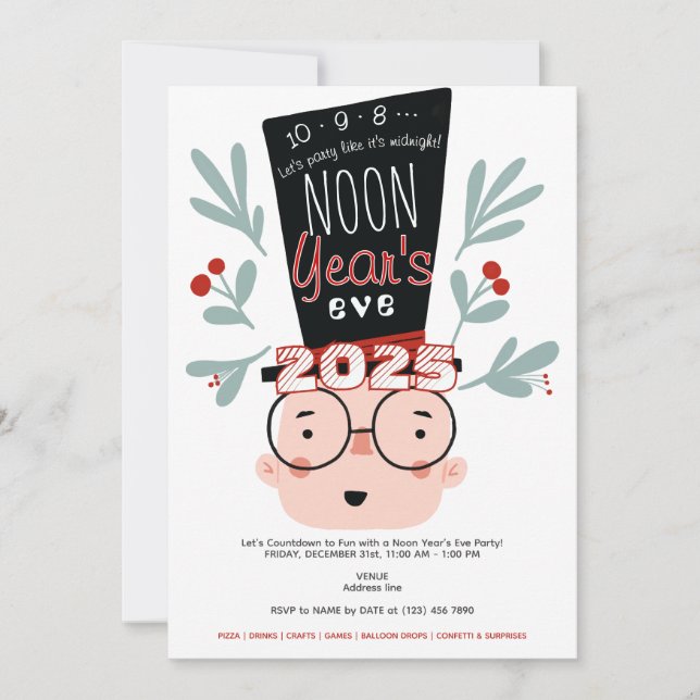 Invitación Noon Year's Eve Countdown To Noon Fiesta (Anverso)