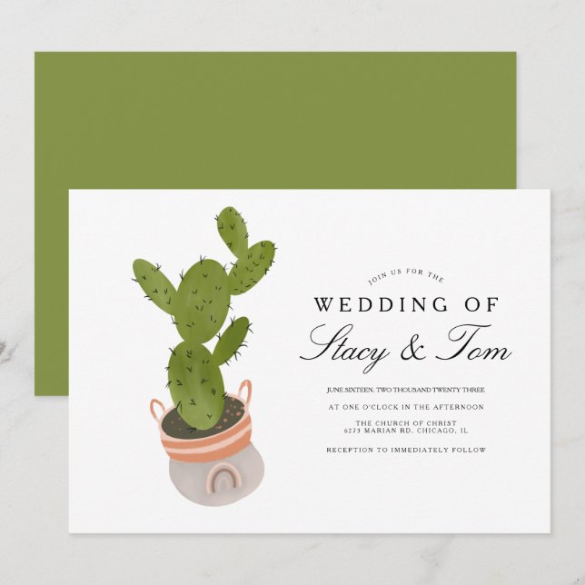Invitación Nopal Dibujado a Mano Boda  (Anverso / Reverso)