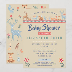 Invitación Nórdicos Woodland Animals Baby Shower