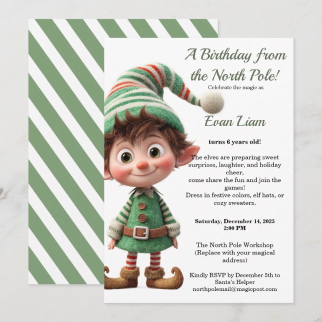 Invitación North Pole Birthday Magic | Enchanted Elf (Anverso / Reverso)