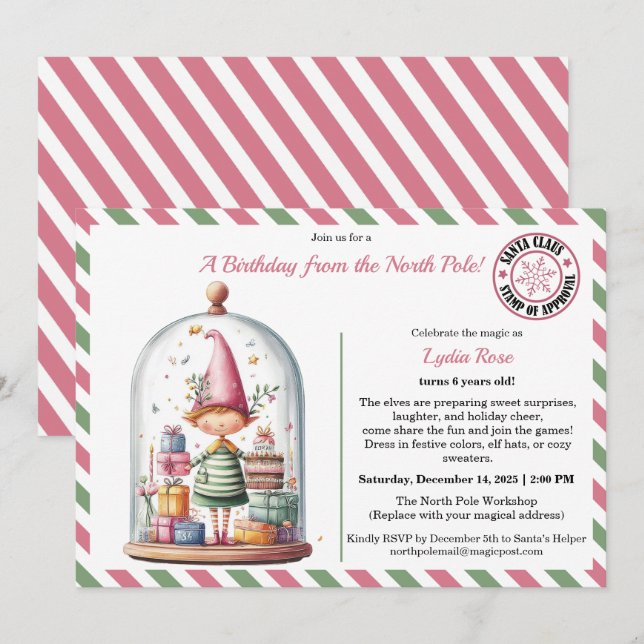 Invitación North Pole Birthday Magic | Enchanted Elf (Anverso / Reverso)