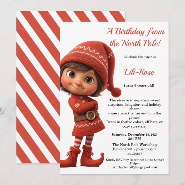 Invitación North Pole Birthday Magic | Enchanted Elf (Anverso / Reverso)