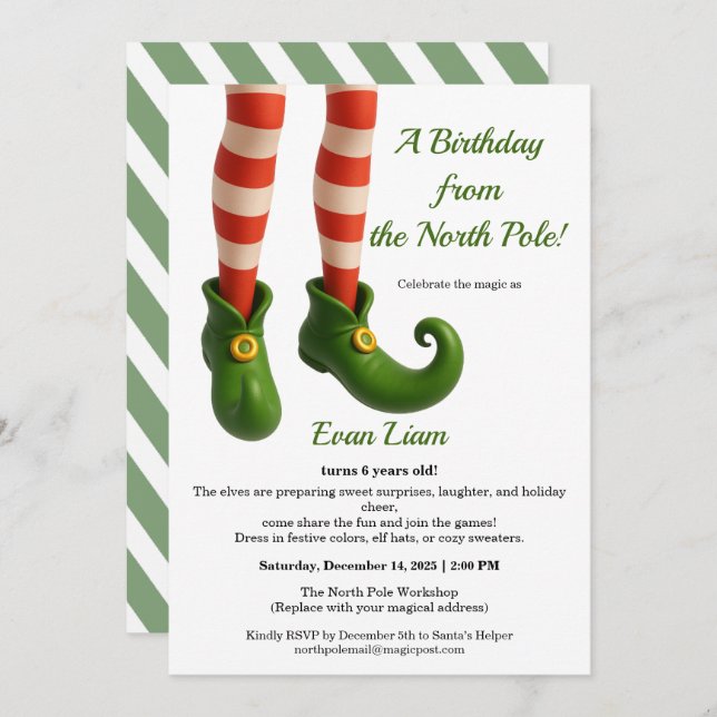 Invitación North Pole Birthday Magic | Enchanted Elf (Anverso / Reverso)