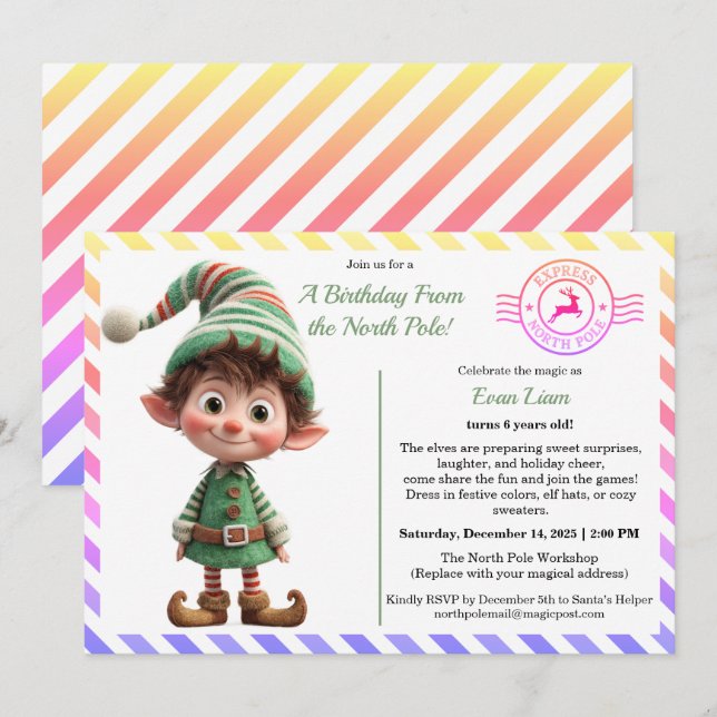 Invitación North Pole Birthday Magic | Enchanted Elf (Anverso / Reverso)