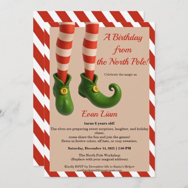 Invitación North Pole Birthday Magic | Enchanted Elf (Anverso / Reverso)