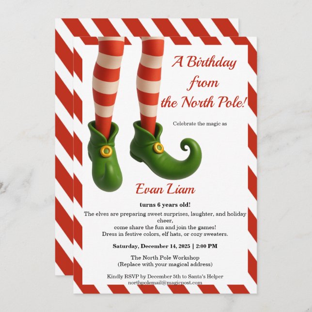 Invitación North Pole Birthday Magic | Enchanted Elf (Anverso / Reverso)