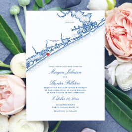 Invitación North Topsail Beach Map Elegant Navy Blue Wedding