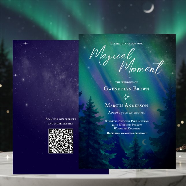 Invitación Northern Lights Forest  QR Code Wedding (Subido por el creador)