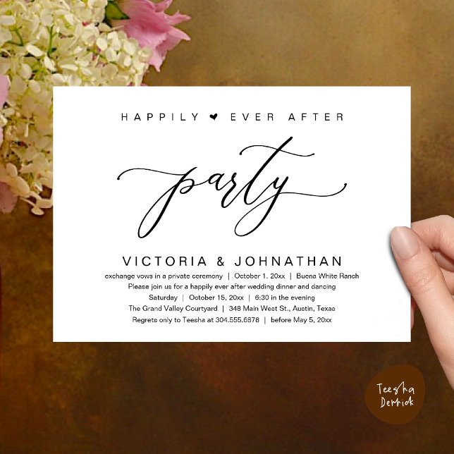 Invitación Nos Amarramos Al Knot, Boda Elopement Fiesta De Ce (Happily Ever After Party Wedding Elopement Dinner Invitation Card PDF Classy Black White)