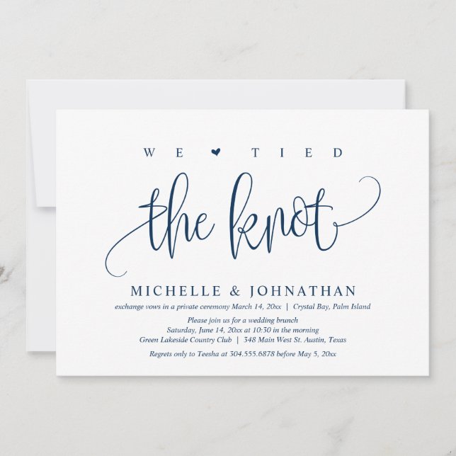 Invitación Nos Amarramos Al Knot, Boda Fiesta De Elopement (Anverso)