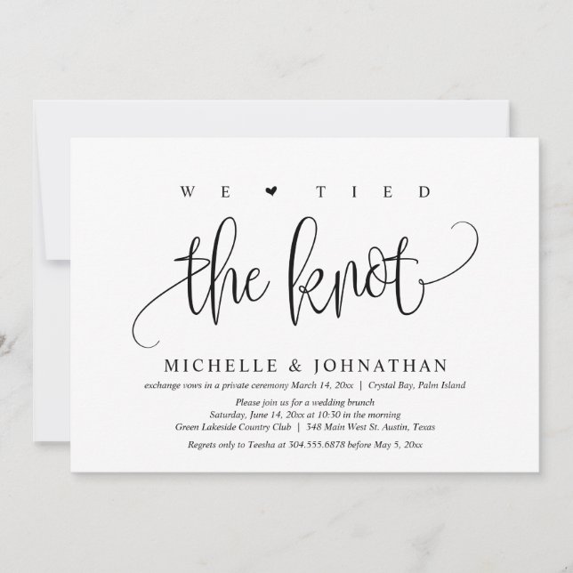 Invitación Nos Amarramos Al Knot, Boda Fiesta De Elopement In (Anverso)