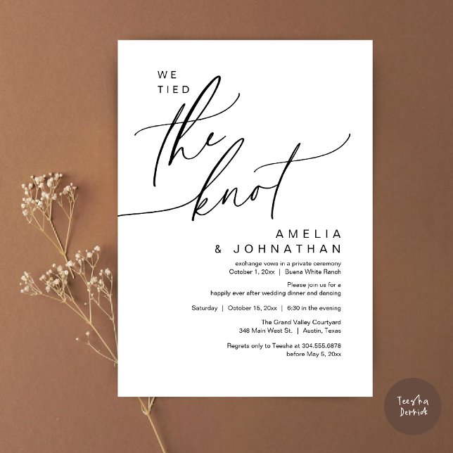 Invitación Nos atamos el nudo, Boda romántico Fiesta de cena (We tied the knot, Romantic Wedding Dinner Lunch Brunch Party Reception Invites Card PDF Black White)
