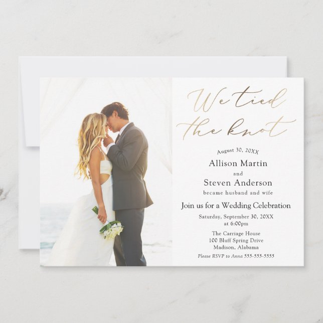 Invitación Nos atamos el nudo de la recepción de bodas (Anverso)