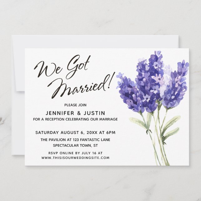 Invitación Nos Casamos Acuarela Flores de Lavanda (Anverso)