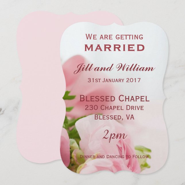 Invitación Nos casamos Boda de rosas rosadas (Anverso / Reverso)