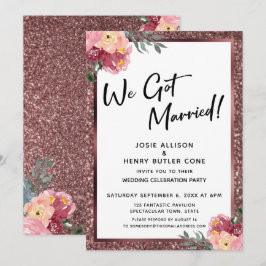 Invitación ¡Nos Casamos! Brillo de Rosa Dorado y Flores